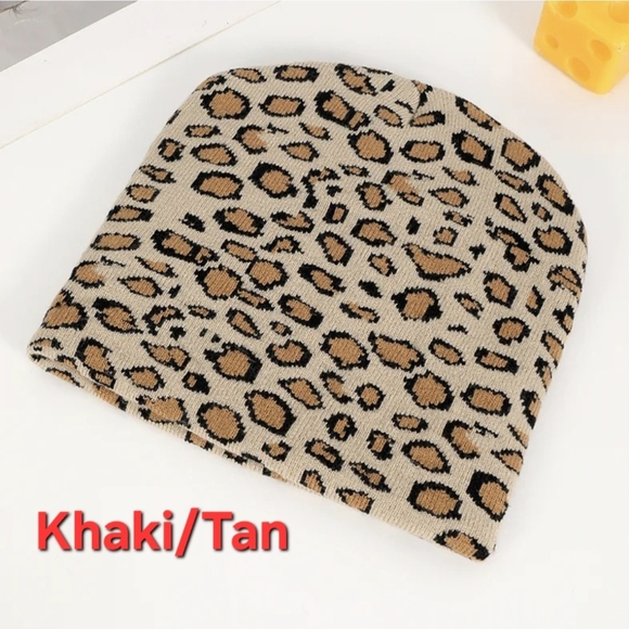 Leopard Print Beanie - Pink, Tan, White, Grey Eaveless - Picture 7 of 16